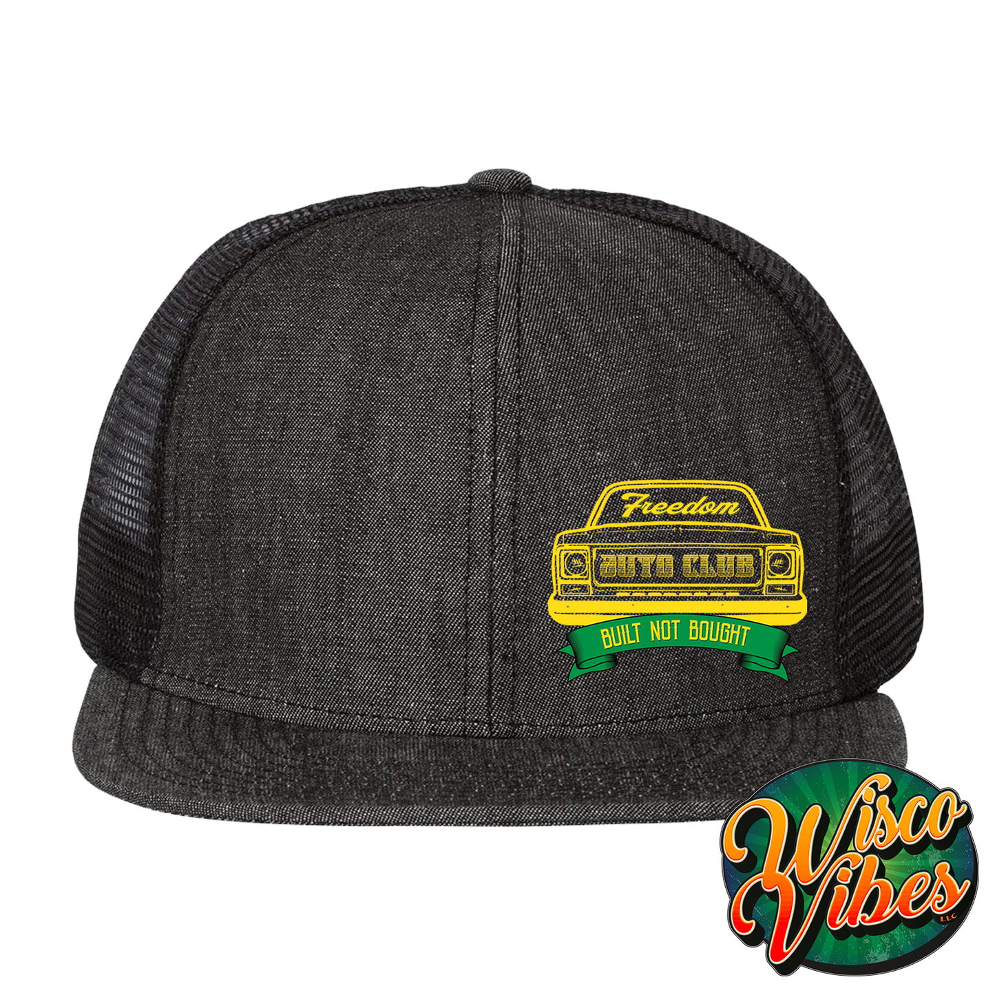 Freedom Auto Club black denim flat bill hat