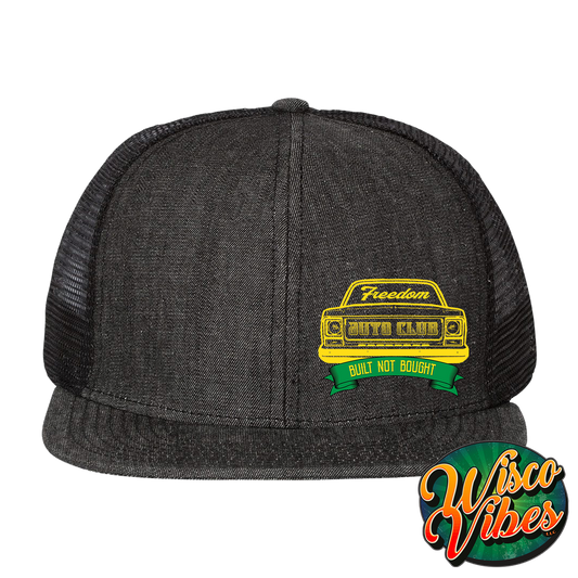 Freedom Auto Club black denim flat bill hat